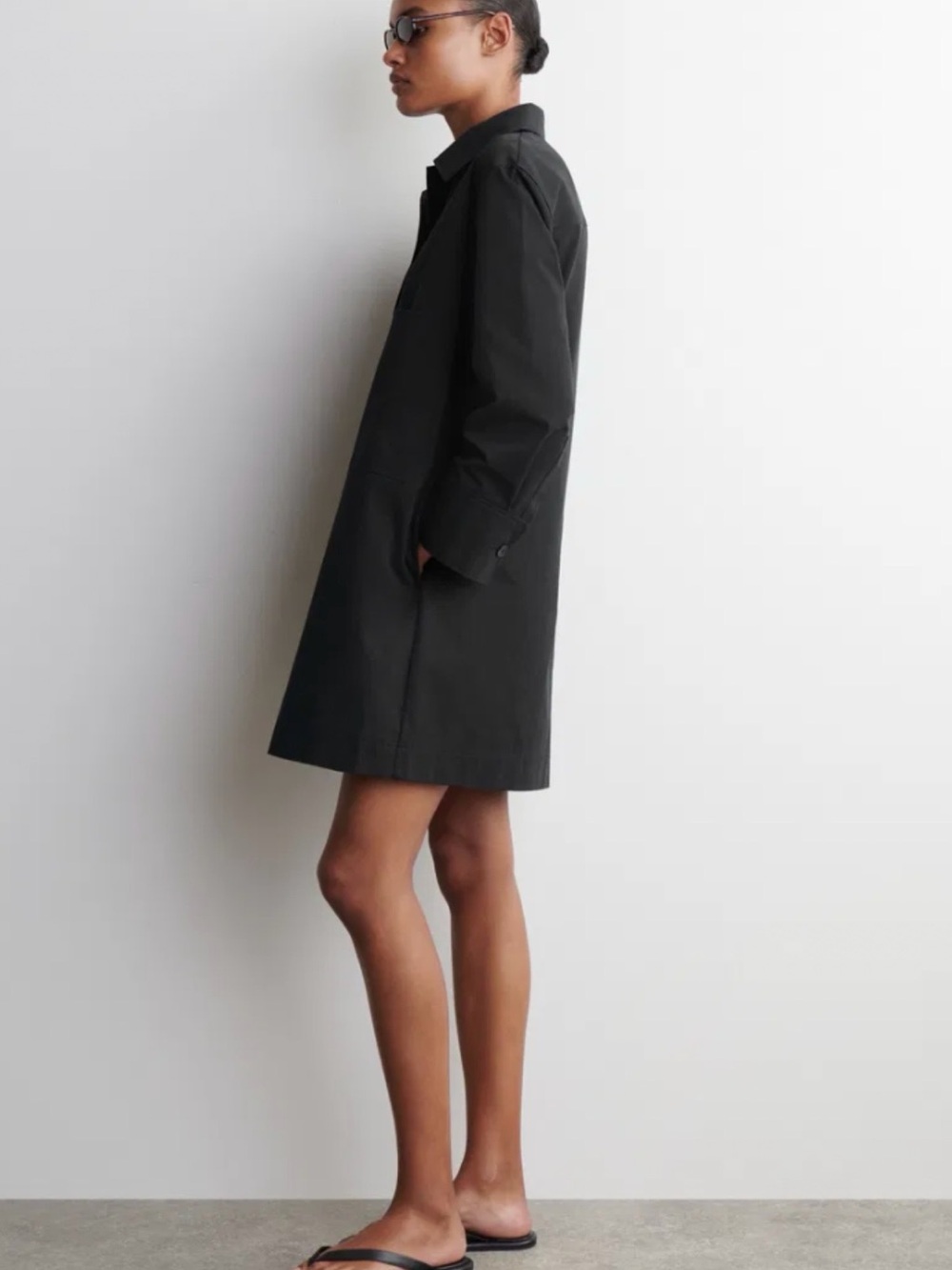 COS Black 100% Cotton Utility Mini Shirt Dress Minimalist Shift Dress - Picture 2 of 10